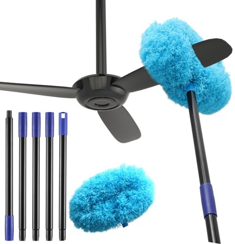 Ceiling Fan Cleaner Duster 7 Ft, Fan Duster for Ceiling Fan Blades, Washable Ceiling Fan Duster with Long Pole, Reusable Ceiling Cleaning Duster for High Ceilings, Fans, Furniture, Blinds
