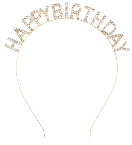 Jeffdad Geburtstagskrone Stirnband, Happy Birthday Krone Strass Haarband Geburtstag Kopfschmuck Mädchen Glitzer Haarschmuck Geburtstag Kronen für Alles Gute zum Damen Frauen Party Dekoration(Gold)