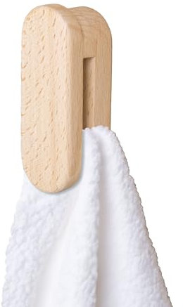 JINMURY Porte-serviettes ronds en bois – Crochets muraux en bois avec dos autocollant pour décoration d'intérieur – Robuste, installation simple, maintient fermement les serviettes (hêtre)