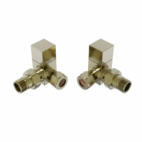 NRG Manual Valves Corner Square Head Brushed Brass Towel Rail Designer Radiator Valves One Pair