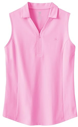 Polo Senza Maniche Donna Top Polo Sports Canotta Cotone Estiva Traspirante con Cerniera Rosa-B M