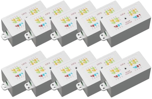 rhinocables RJ45 Cat 6 Gigabit Inline Punchdown Krone Coupler Joiner for Ethernet Cables (10, White)