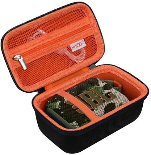 BOVKE Tragetasche Kompatibel mit JBL Go 4 Portable Bluetooth Wireless Lautsprecher, Extra Mesh Tasche für Ladekabel und Zubehör, Schwarz+Orange