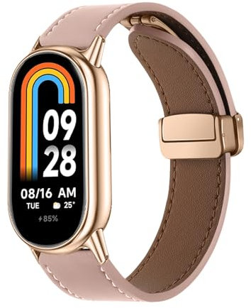 SeNool PU Pelle Cinturino Compatibile con Xiaomi Smart Band 10/9/8, Uomini Donne Morbido Regolabili Magnetici Magnetiche Cinturini per Xiaomi Mi Band 10/9/8 - Rosa