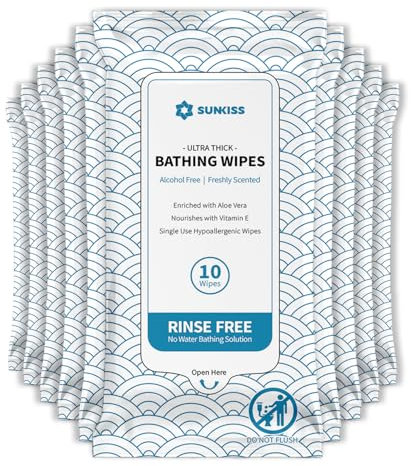SUNKISS TrustPlus Full Body Wet Wipes for Adults No Shower，Rinse-Free Body Wipes with Aloe，Travel，Gym，Camping Essentials，Extra Thick 8x12，100 Count