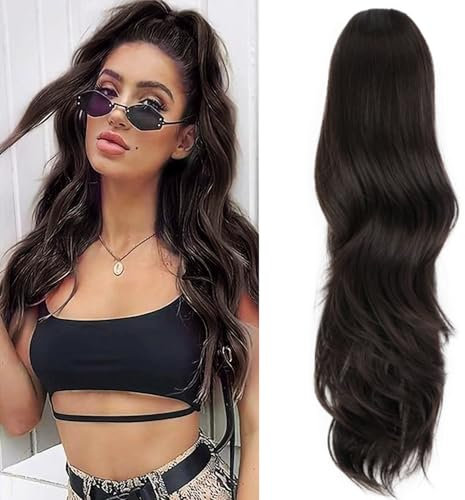 Pferdeschwanz Extensions Ponytail Extension Braun Lang Gewickelt Haarteil Natürliches Kunsthaar Haar Haarverlängerunge Extensions für Damen Ponytail ca.60cm VD120B
