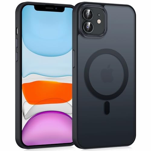 Yoedge Magnetisch Handyhülle für iPhone 11 Hülle, [Kompatibel mit MagSafe] Durchscheinende Matt Schutzhülle Rückseite Dünn Stoßfest Anti-Fingerabdruck Schutzhülle Case, Schwarz