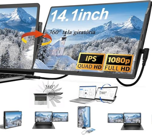 Kasituny 13.3'' Full HD Portable Monitor, Extension D'écran Supplémentaire pour Pc Portable, Deuxième écran avec Rotation à 360 Degrés, Compatible avec Mac, Windows, Chrome…