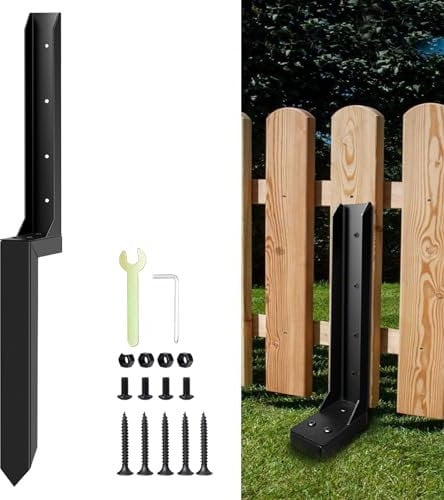 Kit de réparation de poteaux de clôture épais - Piquet de sol - Pour poteaux de clôture en bois inclinés ou cassés - 10,2 x 10,2 x 15,2 cm - Noir