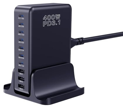 Ubigbuy 400W USB C Ladegerät Mehrfach, 10-Port GaN Netzteil Schnellladegerät mit PD3.1 140W PPS 45W QC20W für MacBook Pro/Air, iPad, iPhone 16/15, Galaxy S24/S23, Steam Deck