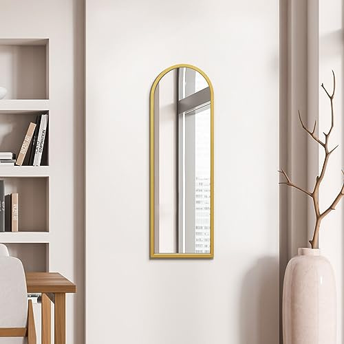MirrorOutlet Arched Modern Gold Large Arched Metal Modern Wall Mirror: 120 x 40cm - Suitable for Bedroom, Living Room, Dressing Room, and Living spaces.