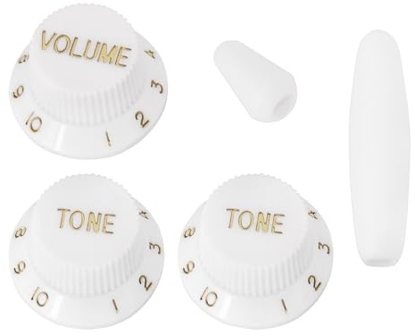 eMagTech Weißes Knopfset mit Schalterspitzen Set 2 Töne 1 Lautstärke Set Kompatibel mit Fender Kompatibel mit Stratocaster Gitarren E Gitarre Im ST-Stil