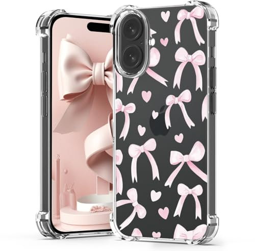 YEPO Compatible With iPhone 16 Plus Bow Case Clear, Ribbon Design Women Girls Protective Soft Slim Anti-shock Bumper Mobile Cover Cute Phone Case For iPhone 16 Plus Pink