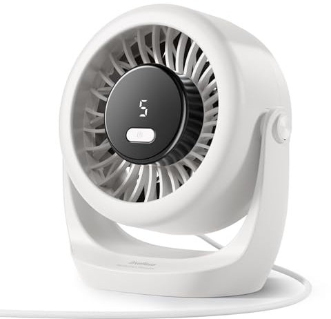 Diveblues Ventilatore da Scrivania USB, Mini Ventilatore Ultra Silenzioso, Potente, Display LED, 5 Velocità, Rotazione 360°, Portatile per Casa, Ufficio & Esterno – TurboBreeze
