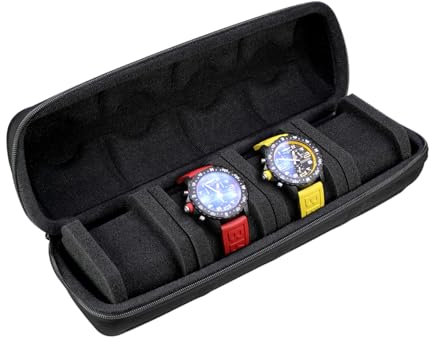 Kai Tian EVA Uhrenbox Herren mit 4 Uhren Aufbewahrung und Organizer für Damen und Herren, mit Anti-Bewegungs-Uhrenkissen