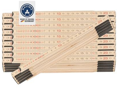 BAUMA® Zollstock 2 Meter Natur [10er-Set] – Robust & präzise für vielseitige Messungen – Gliedermaßstab aus Glasbirkenholz mit Duplex-Skalierung – Made in DE