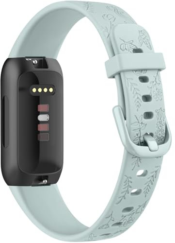 YLK Armband Kompatibel mit Fitbit Inspire 3 Armband für Damen Herren, Floral Gravierte Armbänder, Weich Silikon Sport Ersatzarmband für Fitbit Inspire 3 Uhrenarmband (Hellgrün)