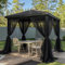 BTTO Set di 2 tende da esterno, tenda per zanzariera, per esterni, con filtro trasparente e fai da te, regolabile, per patio, giardino, gazebo, nero, L 160 x H 305 cm