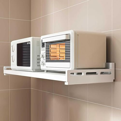 Étagère murale pour four à micro-ondes - Gain de place - Étagère de rangement pour casseroles et poêles - 50 cm - Blanc