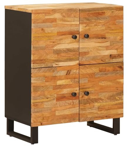vidaXL Seitenschrank mit Tür Braun 60 x 33 x 75 cm Massivholz Mango, Holzsideboard, rechteckige Stauraumeinheit, Mangoholz-Display für Zuhause, brauner Akzent