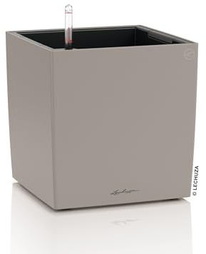 Lechuza Cube Color 30 sandbraun, Pflanzgefäß mit Bewässerungssystem | inkl. Wasserstandsanzeiger und Pflanzeinsatz, 29,5 x 29,5 x 30 cm, 19443