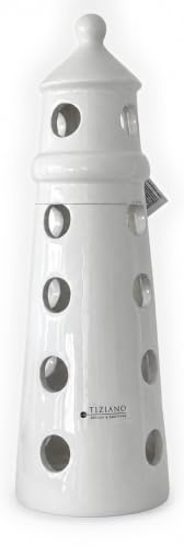 Tiziano® Keramik Leuchtturm Farol LED Creme-weiß (21cm) - Märchenhafte Deko für Zimmer und Fensterbank - Ideal für LED Beleuchtung und saisonale Arrangements - Perfekt für wohnliche Atmosphäre