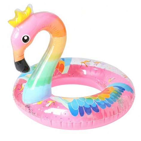 HYZYWON Salvagente Bambini, Salvagente Fenicottero, 90 cm, Ciambella Gonfiabile, Giochi Piscina, per Piscina e Spiaggia (H90)