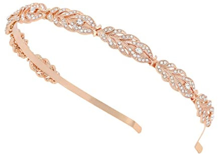 Oriamour Rose Design Rhinestone Crystal Wedding Headband Bridal Headpieces Simple Design Bridal Headband (Rose Gold)