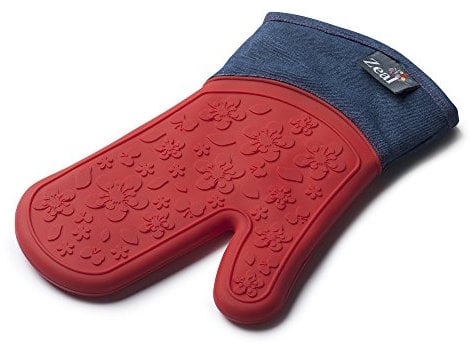 Zeal Silicone Heavy Duty Single Oven Mitt Glove, Red (29 cm Long) - Denim