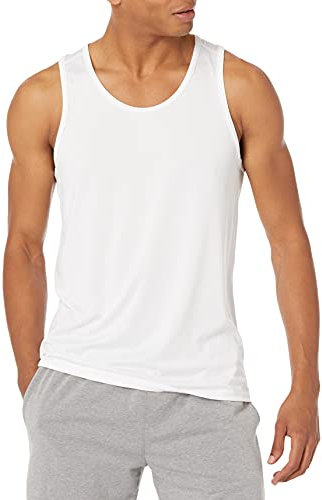 Amazon Essentials Herren Leichtes, Schnelltrocknendes Gym-Tanktop Aus Funktionsstretch, Weiß, M