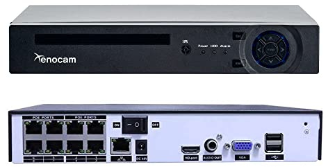 Xenocam 8CH PoE NVR 5MP H.265 Security Network Video Recorder Supports Up 8 X 5MP /4MP /3MP 1080P Any ONVIF IP Cameras, Motion Detection Email Alerts USB Backup VGA and HDMI Output, NO HDD