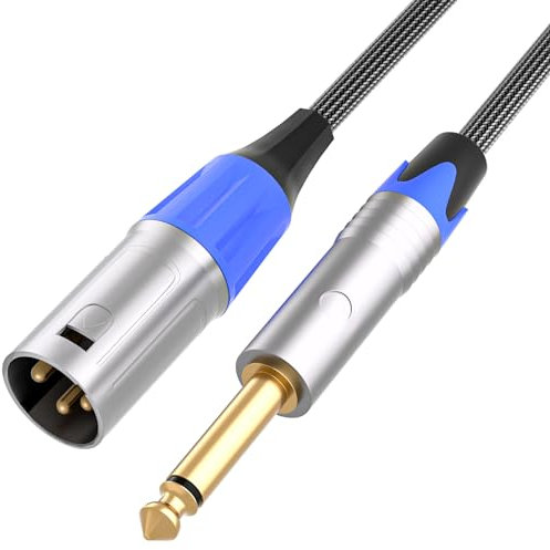 Tisino 6.35mm Jack TS to XLR Male Cable, Nylon Braid Quarter inch 1/4 Mono to XLR Unbalanced Interconnect Lead - 3m