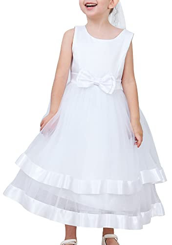 Vestito Bambina Senza Maniche Bianca Palla Toga Nozze Festa Pageant 10 Anni