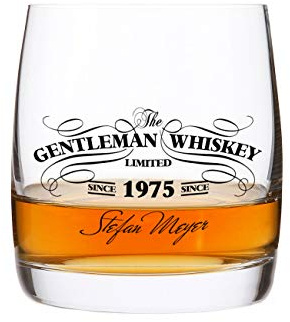 Herz & Heim® Personalisiertes Whiskyglas „Gentleman Whiskey“ mit Name & Jahr – Whiskeyglas mit Aufdruck 290 ml – Geschenk für Männer & Whisky-Genießer