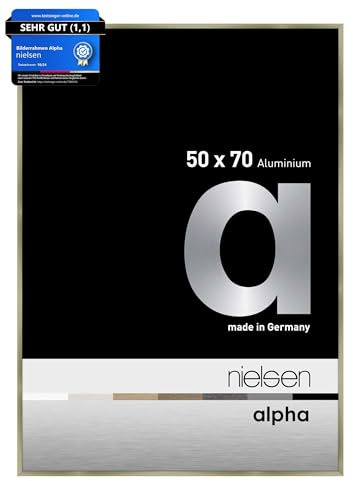nielsen Bilderrahmen, 50 x 70 cm, Aluminium, Edelstahl matt, Posterrahmen zum Aufhängen im Hoch- & Querformat, Echtglas, Alpha