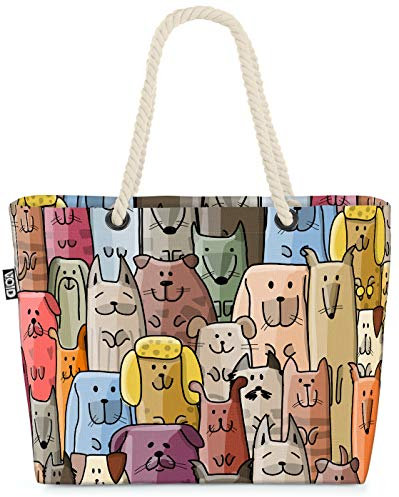 VOID Cartoon Hunde Strandtasche Shopper 58x38x16cm 23L XXL Einkaufstasche Tasche Reisetasche Beach Bag