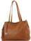 modamoda de T205 Damen Leder Schultertasche Shopper Henkeltasche handmade in Italy, Farbe:Cognac