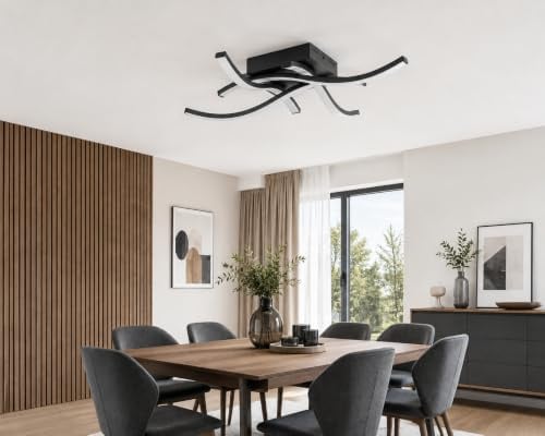 Trango 4 Flammen 4-Stufen dimmbar 3132B Design LED Deckenleuchte Serie *WAVE* in Anthrazit Schwarz I modern & chic in Wellenform Deckenlampe mit 4x 5 Watt LED Modul I 4x 500 Lumen I 3000K warmweiß