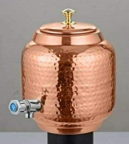 Spacetouch Pure Hammered Copper Water Dispenser with Tap Matka Water Jug Copper Pot 5 Liter Copper Pitcher with Tap and Stand