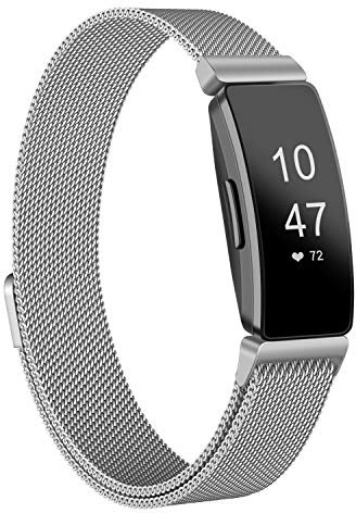 Amzpas Armbänder kompatibel mit Fitbit Inspire 2 & Fitbit Inspire HR & Fitbit Inspire, atmungsaktives Edelstahl-Schlaufen-Netz, magnetisch, verstellbar, Armband für Damen und Herren (klein, silber)