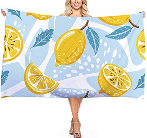 Strandtuch Mikrofaser Rechteck Decke Yoga Fitnessstudio Outdoor-Sportarten XXL Handtuch Bademantel für Erwachsene Kinder,Wassermelone Ananas Zitrone Drachenfrucht Muster (Bunt 12,150 x 180 cm)
