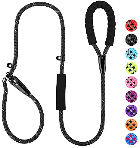 PLUTUS PET Dog Slip Lead, Anti-Choking with Traffic Padded 2 Handles, Reflective Strong Sturdy Heavy Duty Rope, 6FT/182cm for Training Medium Large Dogs （182cm Black)