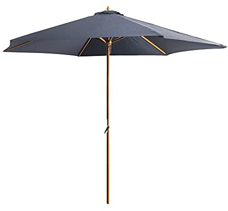 Alfresia 3-Metre Wooden Garden Parasol – Outdoor Patio Sun Shade with Wind-Up Crank Mechanism, UV30+ Showerproof Canopy, 2 Section Hardwood Pole, Blue,