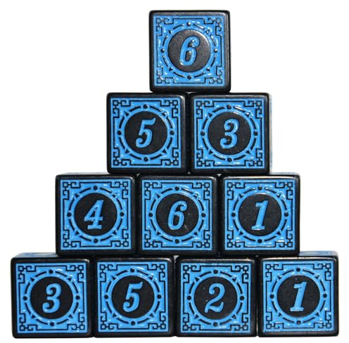 SmartDealsPro D6 Würfel mit sechs Seiten, 16 mm, für DND, MTG, PRG, Wow, Tischspiele, Mathematiklehr, 10 Stück (blauer Buchstabe)