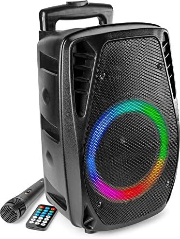 Fenton FT8LED-MK2 Portable PA Speaker System 8 with Bluetooth, Wired Microphone, Light Effect, Rechargeable Battery, Remote Control & AUX Input – 300W Wireless Party Speaker