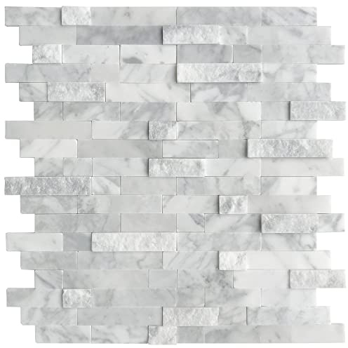 SUNWINGS 5-Sheet Peel and Stick Mosaic Natural 3D Stone Self Adhesive Marble Tiles, 11.5 x 10.7 Stick on Backsplash for Kitchen Bathroom Fireplace Vanity, Mixed Gray