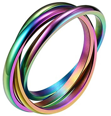 FindChic Edelstahl Wickelring Damen 3er Ring Frauen Regenbogenring Trauring Modeschmuck Ehering Promise Ring 19