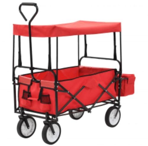 vidaXL Handwagen Klappbar mit Sonnendach Faltbar Bollerwagen Strandwagen Transportkarre Gerätewagen Gartenwagen Transportwagen Stahl Rot