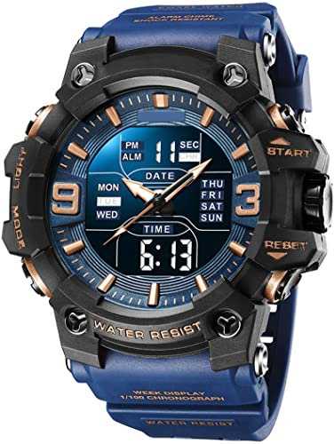findtime Herren Sportuhr Analog Digital Armbanduhr Sport Digitaluhren Militär Uhr Outdoor Männer 5ATM Wasserdicht Herren Uhren mit LED Wecker Datum Stoppuhr 12/24H Großes Zifferblatt