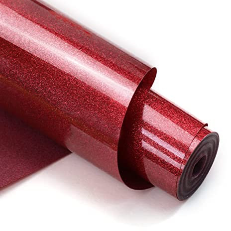 HTVRONT Red Glitter Heat Transfer Vinyl - 12 x 10ft Red Glitter Iron on Vinyl for Shirts, Glitter HTV Vinyl Rolls for Heat Vinyl Design